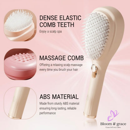 Bloom and grace Self-Cleaning Anti-Static Hair Brush | Massage & Styling Brush with Retractable Rotary Lift Comb for Easy Cleaning Upto